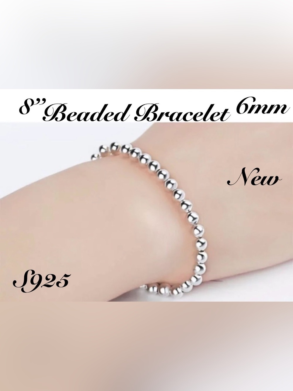 Sterling Silver 925~6MM Beaded Highly Polished~ 8inch Bracelet 🍃🆕🍃